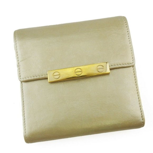 Cartier Three Folded Wallet Love Collection Leather Auth USED T19246